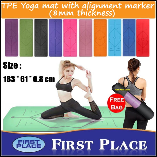 8mm Thickness 1 color TPE Yoga Mat with Alignment Marker/Lines