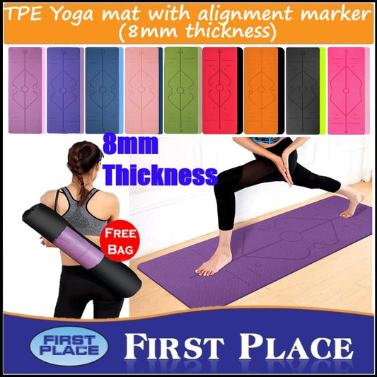 8mm thickness,  2 colors TPE Yoga Mat with Alignment Marker/Lines
