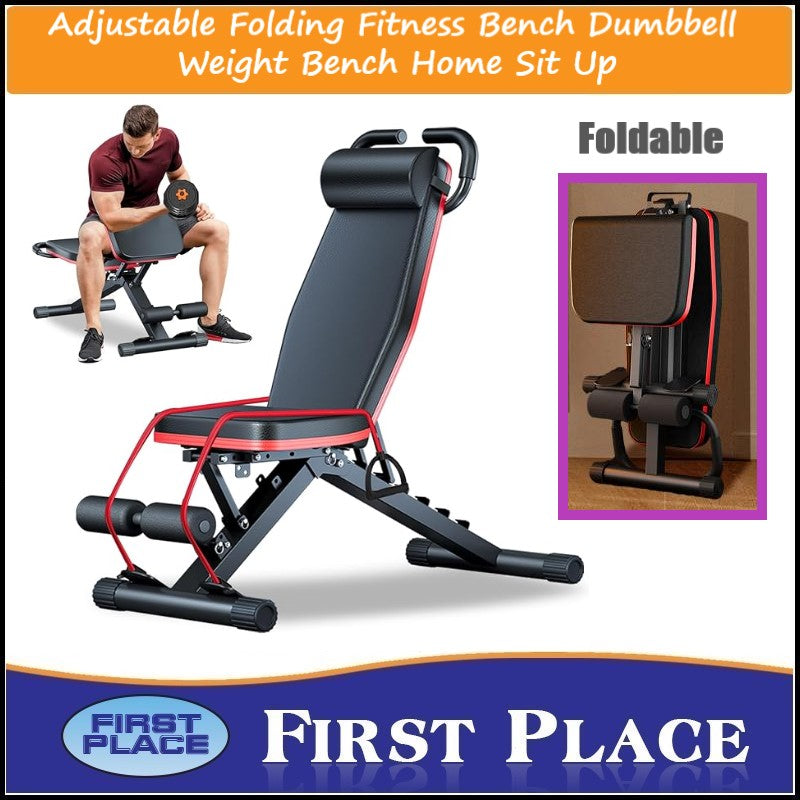 Foldable Exercise Bench Multifunctional Foldable Fitness Bench with Cushion Headrest and Handl ...