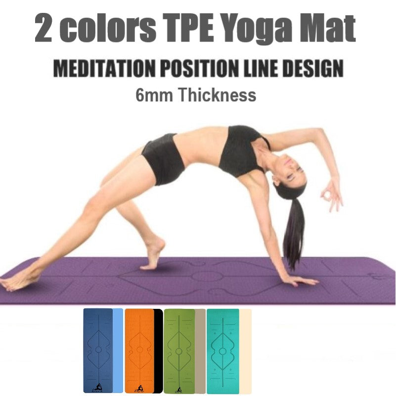 6mm Thickness,  2 colors TPE Yoga Mat with Alignment Marker/Lines