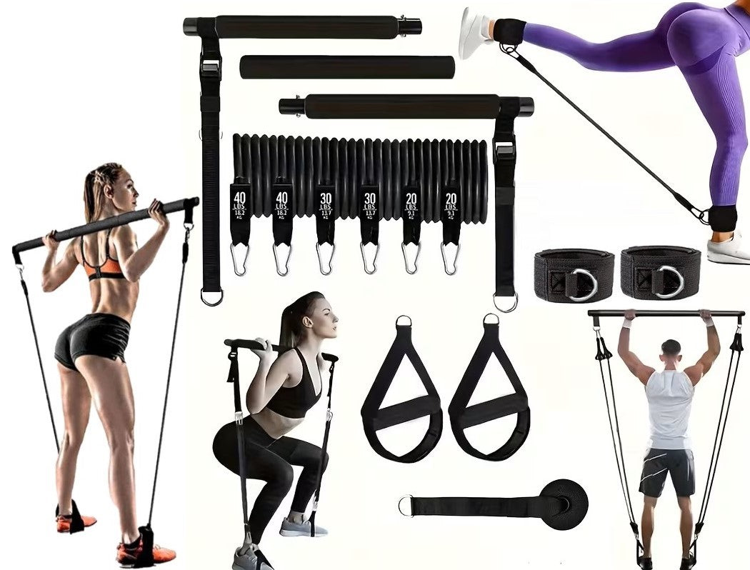 Portable Pilates Fitness Bar with 3 set Resistance Bands