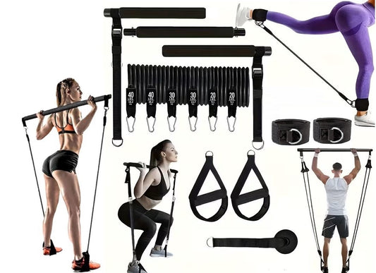Portable Pilates Fitness Bar with 3 set Resistance Bands