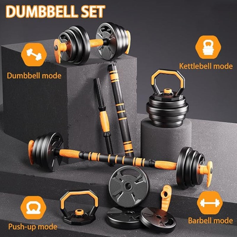 6in1 Adjustable Dumbbell Straight and Curl Barbell Kettlebell Push Up Abs Wheel/Weight Lifting for Home Gym Fitness