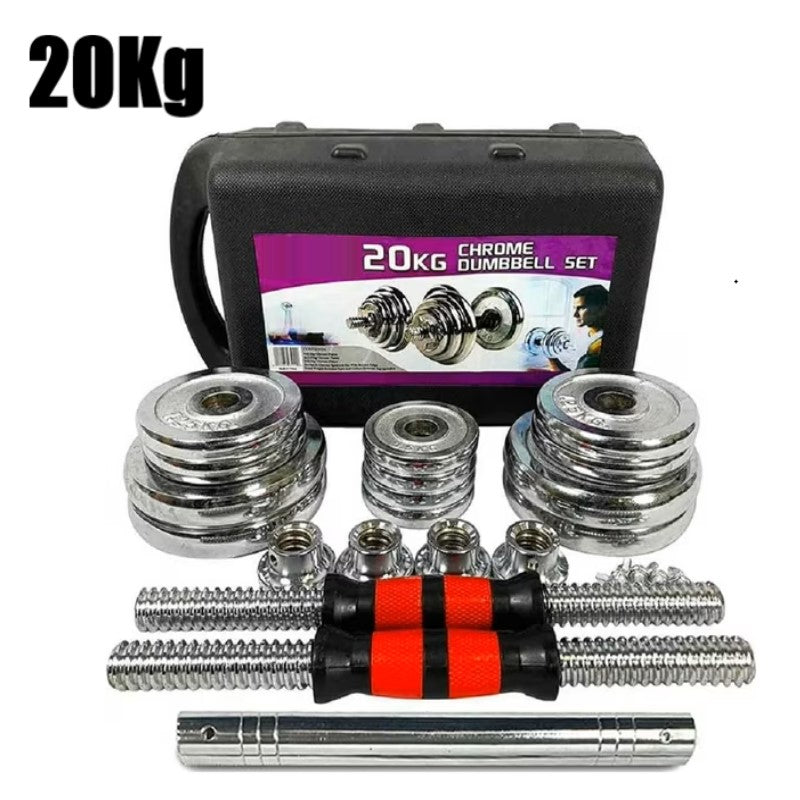 20Kg Multi-function Adjustable Chrome Weightlifting barbell/dumbbell set with Case
