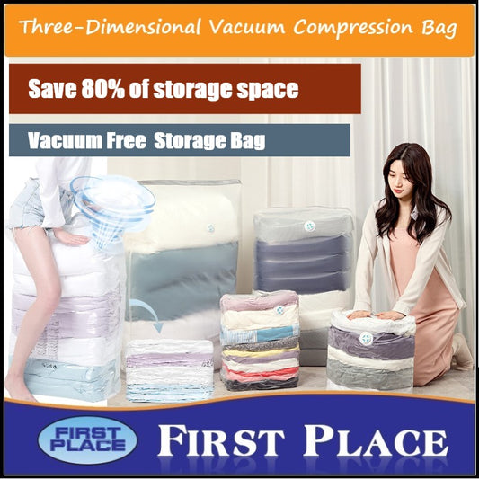 Three dimensional Vacuum Compression Storage Bag / Clothes/ Quilt Storage Bag Organizer /Save Space Home Organization/Quick Air Seal Vacuum Storage Bag/No Pump Needed Travel Space Saver Compressed Seal Bag(First Place)
