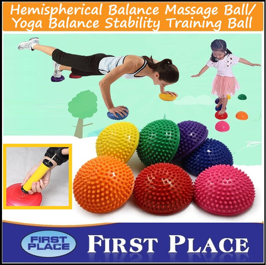 1pc Yoga Half Ball Trigger Point Hand Foot Massage Ball Physiotherapy Exercise Stepping Stones PVC Balance Pods Muscles Relax(First Place)