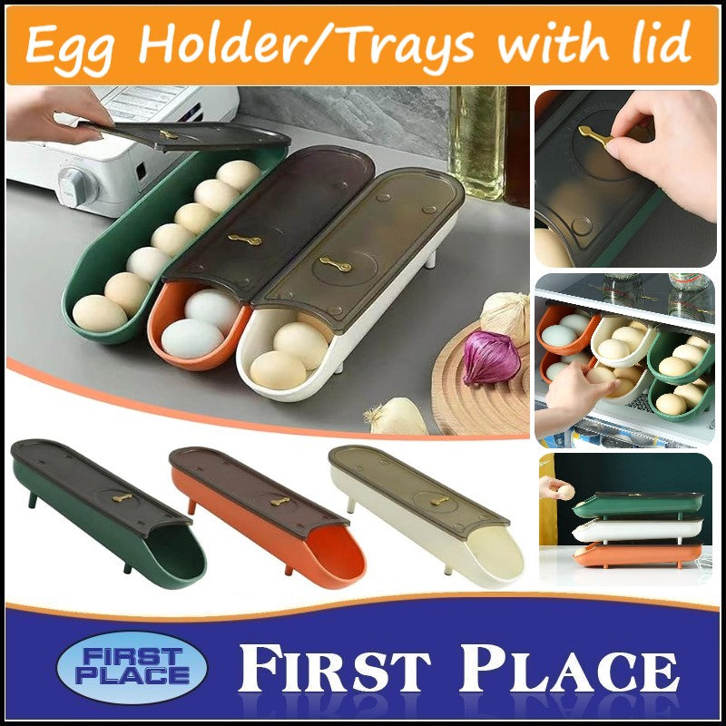 Egg Trays for Refrigerator/Stackable Egg Container with Lid/Sliding Egg Storage Box With Date Record Function