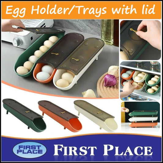 Egg Trays for Refrigerator/Stackable Egg Container with Lid/Sliding Egg Storage Box With Date Record Function