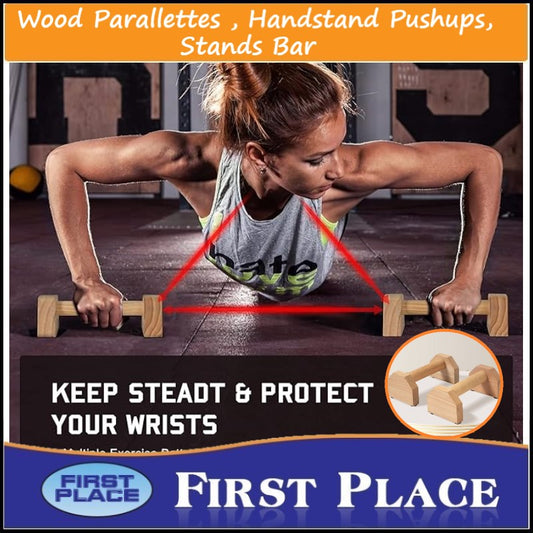 Wood Parallettes (Set of 2) Handstand Pushups, Stands Bars, Non-Slip Yoga & Gymnastic Training Tool Russian Style Stretch Push-Ups Double Rod