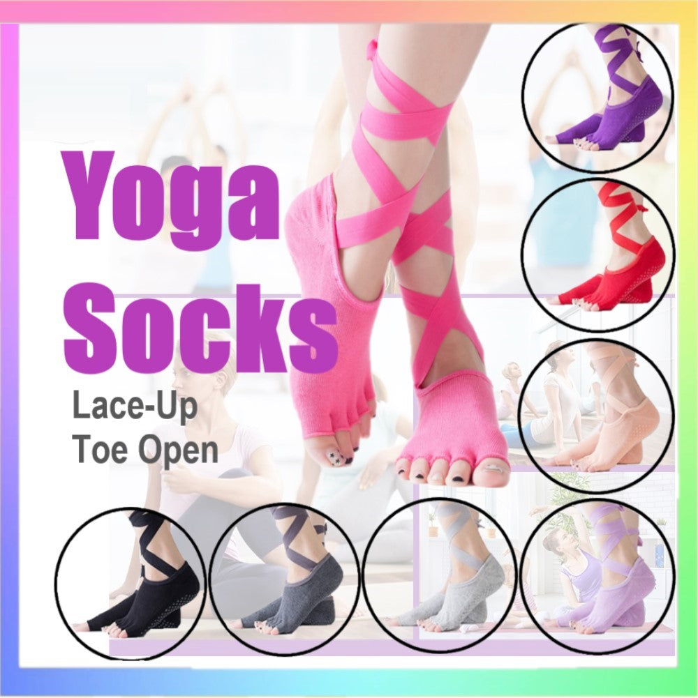 Yoga Socks Self Tied Style Toeless Socks Profession Female Dance Socks Toe Anti-Slip Ankle Grip Socks Dots Pilates Fitness Socks