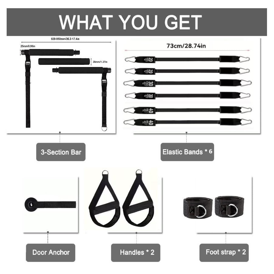 Portable Pilates Fitness Bar with 3 set Resistance Bands