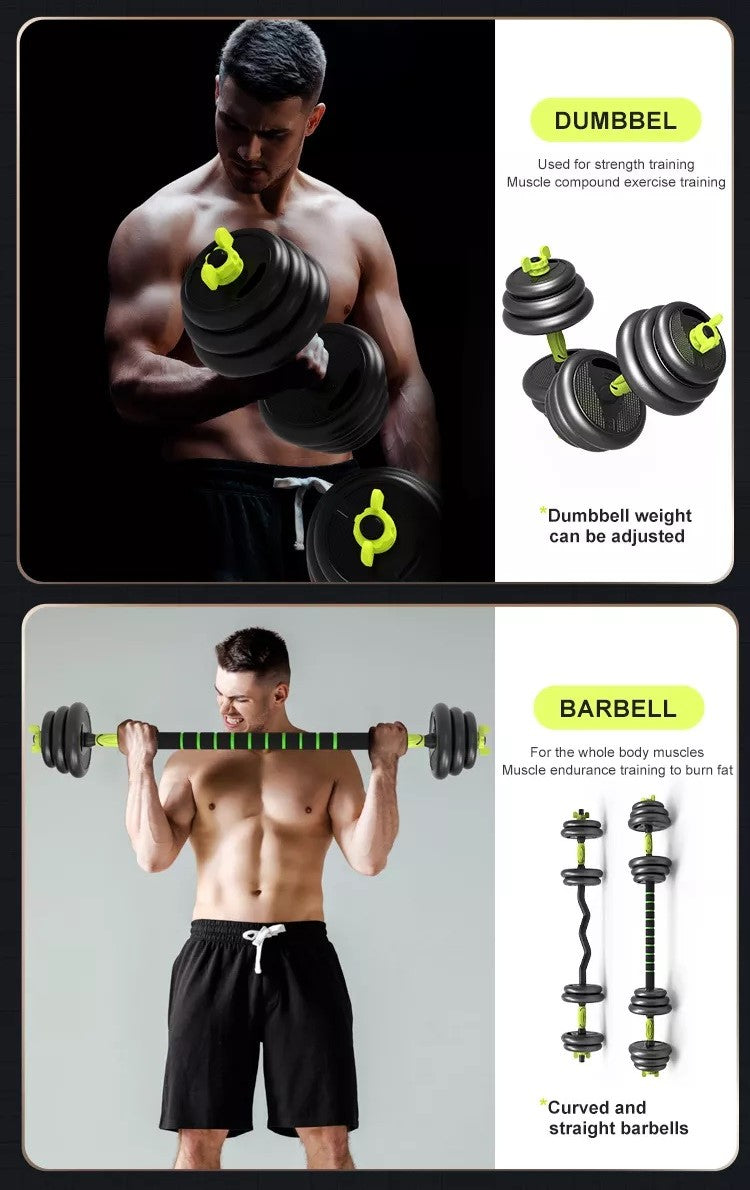 40Kg 6in1 Adjustable Dumbbell Straight and Curl Barbell Kettlebell Push Up Abs Wheel/Weight Lifting for Home Gym Fitness