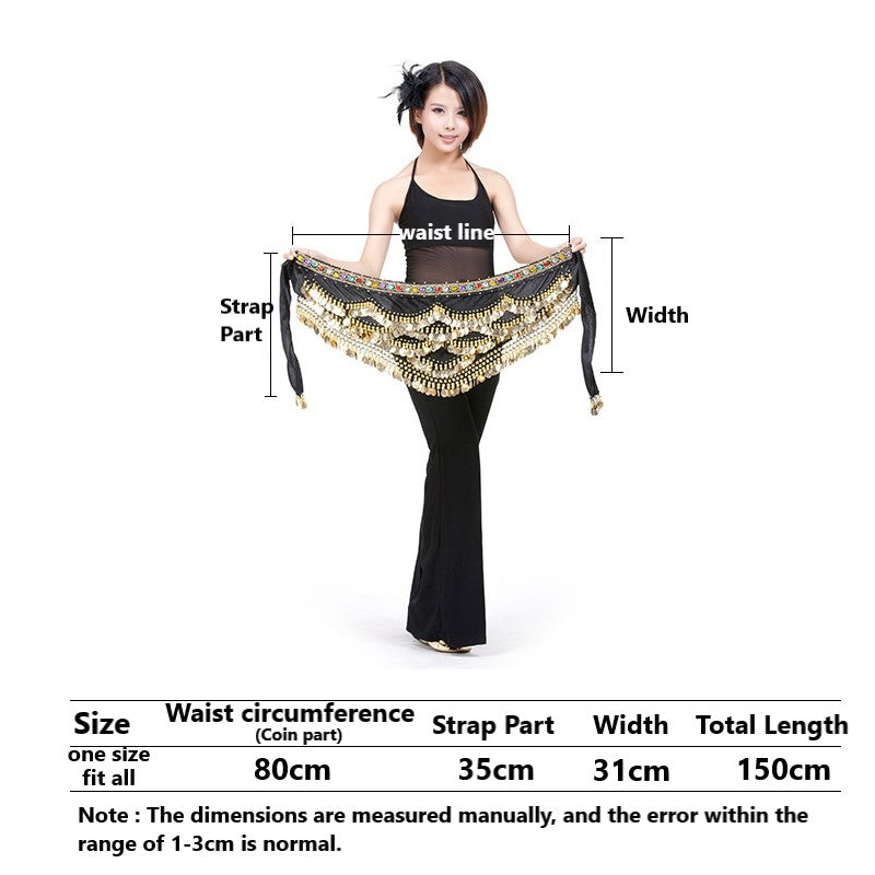 5-Rows Belly Dance Hip Scarf with Rhinestone