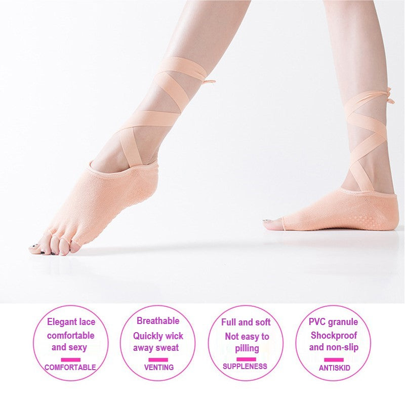 Yoga Socks Self Tied Style Toeless Socks Profession Female Dance Socks Toe Anti-Slip Ankle Grip Socks Dots Pilates Fitness Socks