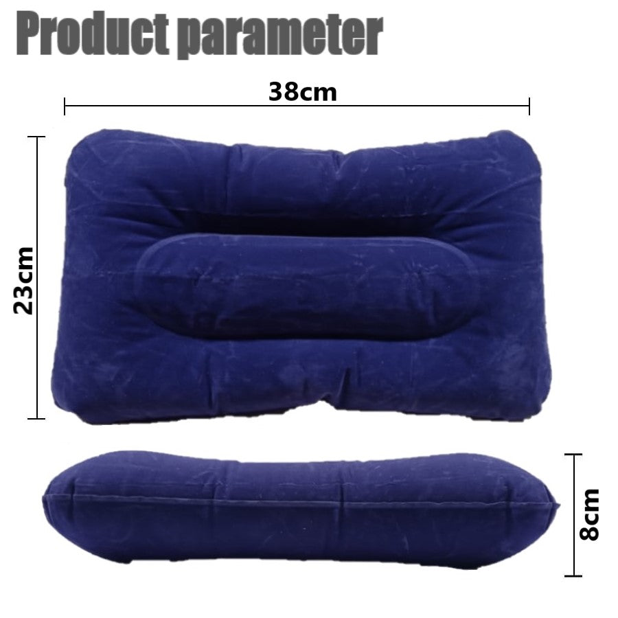 Portable Inflatable Flocked Air Pillow Neck and Lumbar Support Squared Inflatable Pillow Cushion/ Travel Cushion Camping (Blue)