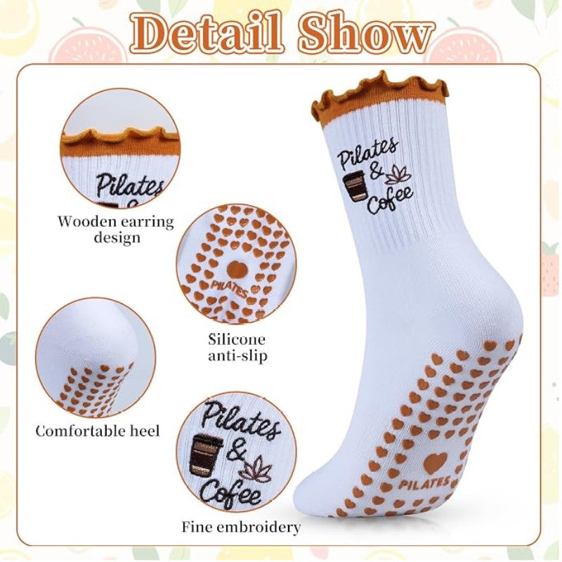 Fruits Patterns Embroidery Anti Sip Mid-Calf Yoga Socks(SK10)
