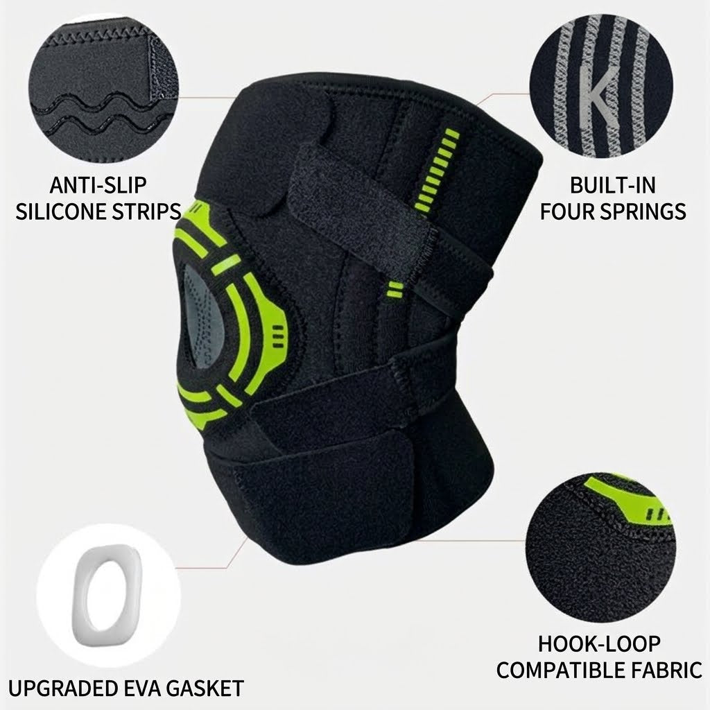 1Pc Knee Brace with Side Stabilizers Patella Gel Pads Adjustable Compression Knee Support Braces for Knee Pain