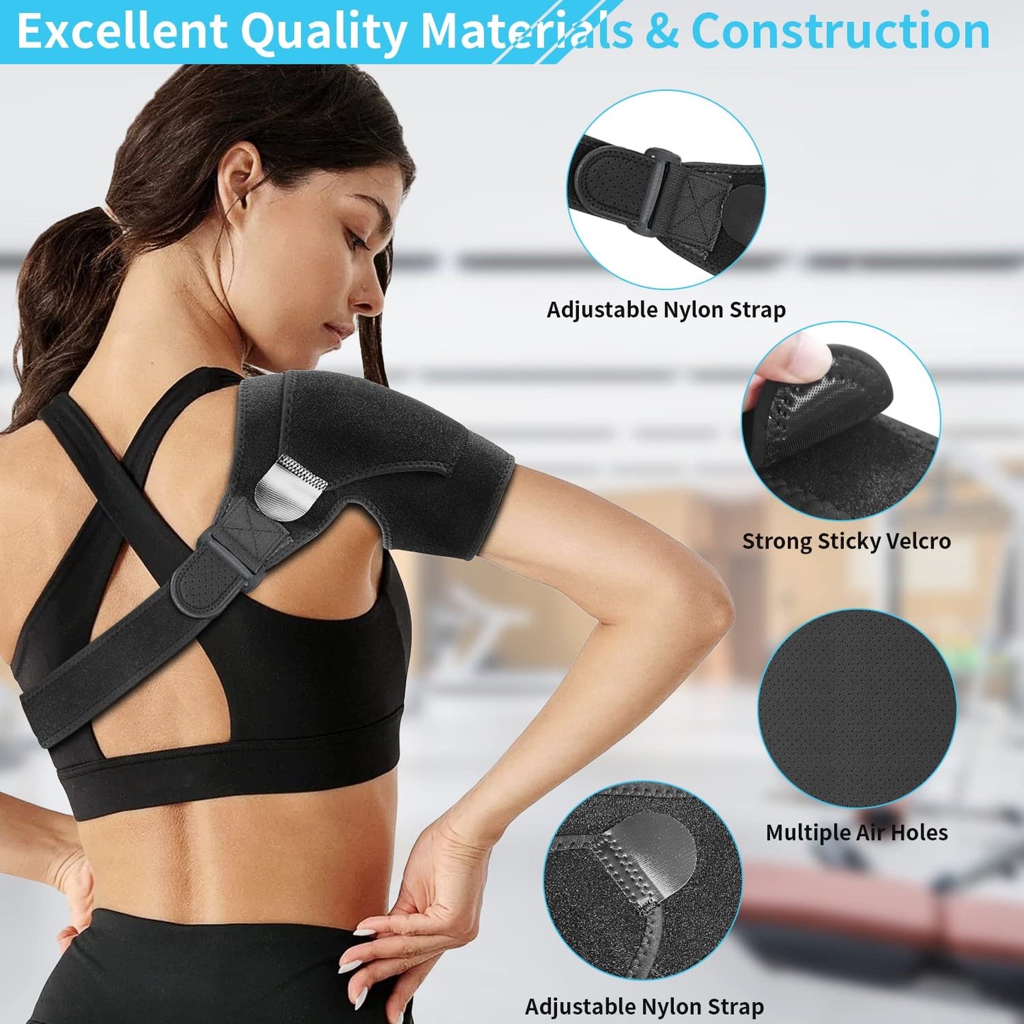 Adjustable Shoulder Support Brace for Torn Rotator Cuff, Dislocation, AC Joint, Bursitis, Labrum Tear, Pain, Fits Right or Left Shoulder with Pressure Pad