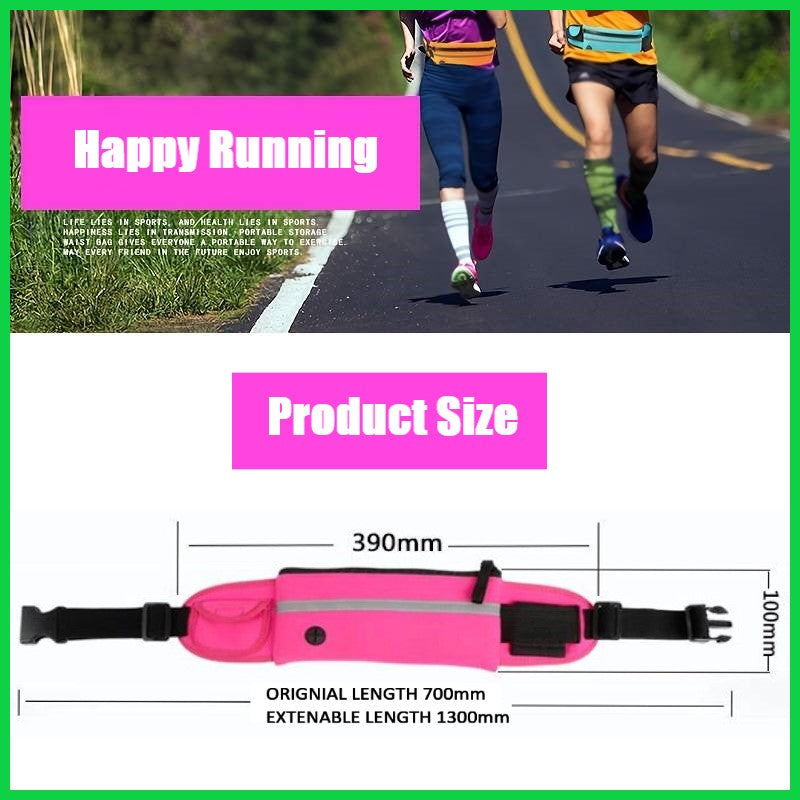 Running Belt Waist Bag with Hidden Water Bottle Holder, Men/Women Waist Pack with Bounce Free Technology, Reflective Strips fits Large Phone for Running, Hiking, Cycling