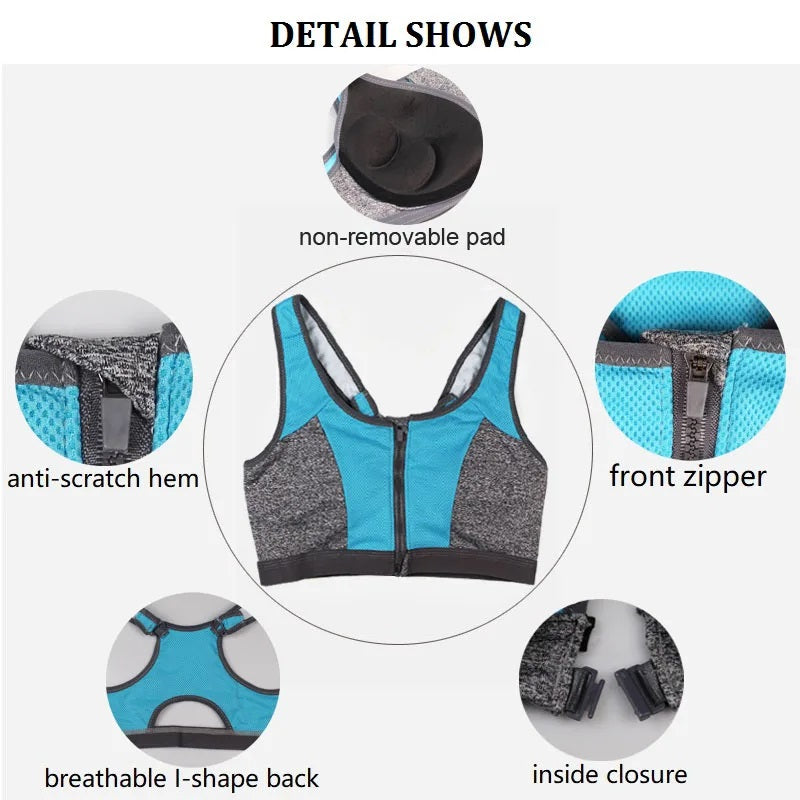 Women's Double Layer Sports Bra/Shockproof, Front Opening, Built-In Molded Cup, Sweat Absorbent, Quick Drying, Sports Bra, Running, Yoga Bra