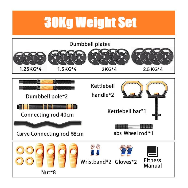 6in1 Adjustable Dumbbell Straight and Curl Barbell Kettlebell Push Up Abs Wheel/Weight Lifting for Home Gym Fitness