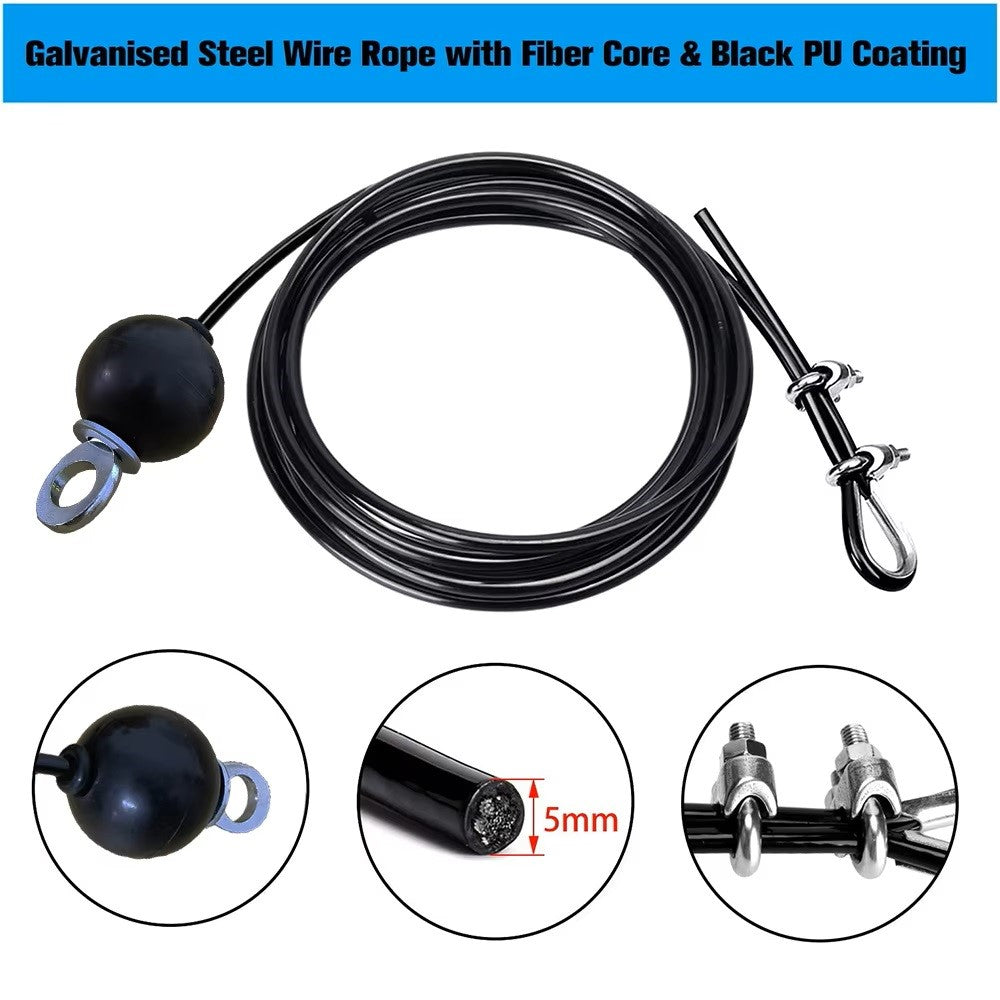 Heavy-Duty Black Steel Cable for Fitness Pulley System - Replacement Gym Wire Rope with Metal Connectors