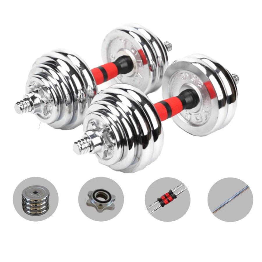 20Kg Multi-function Adjustable Chrome Weightlifting barbell/dumbbell set with Case