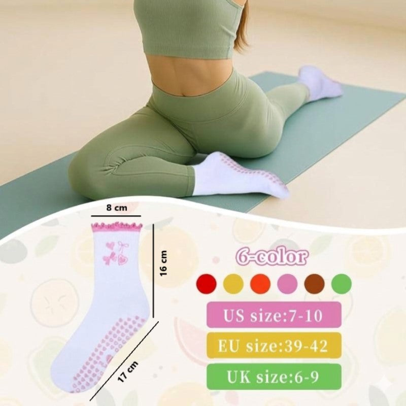 Fruits Patterns Embroidery Anti Sip Mid-Calf Yoga Socks(SK10)