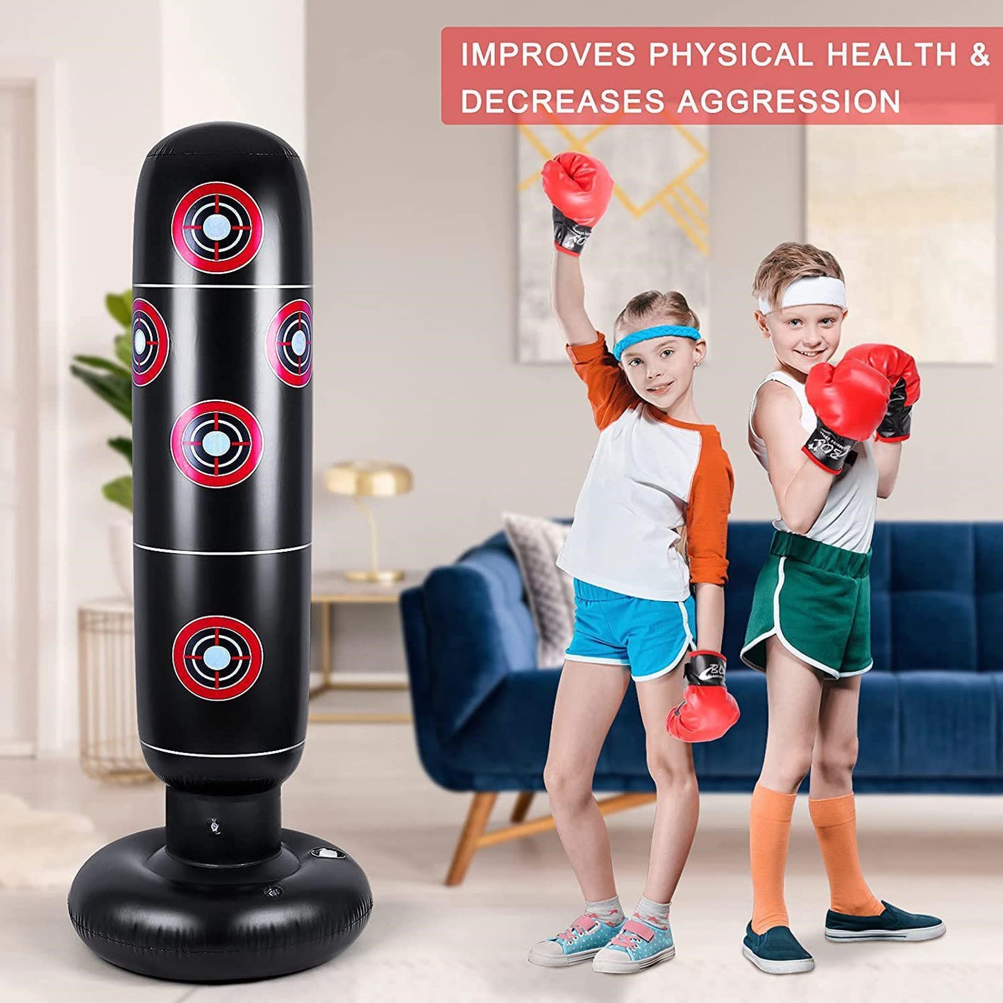 Punching Bag, Freestanding Boxing with Stand Inflatable Punching Bag for Kids , Bounce Back for Practicing Karate, Taekwondo, MMA, Fitness Freestanding Boxing Bag