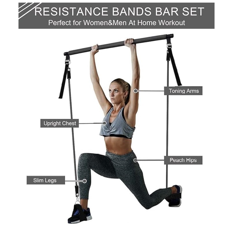 Portable Pilates Fitness Bar with 3 set Resistance Bands