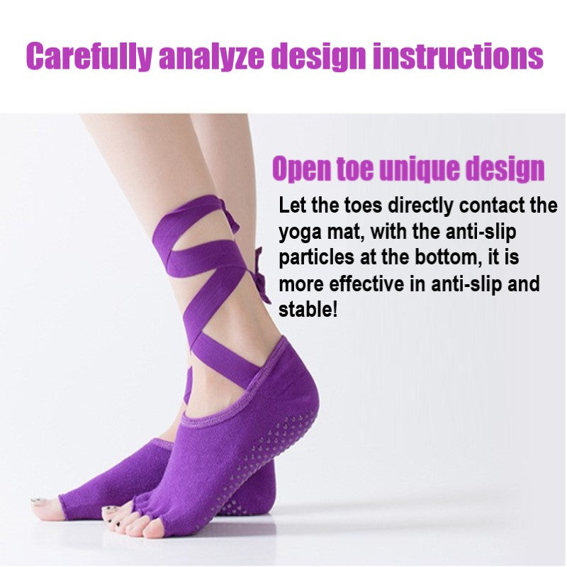 Yoga Socks Self Tied Style Toeless Socks Profession Female Dance Socks Toe Anti-Slip Ankle Grip Socks Dots Pilates Fitness Socks