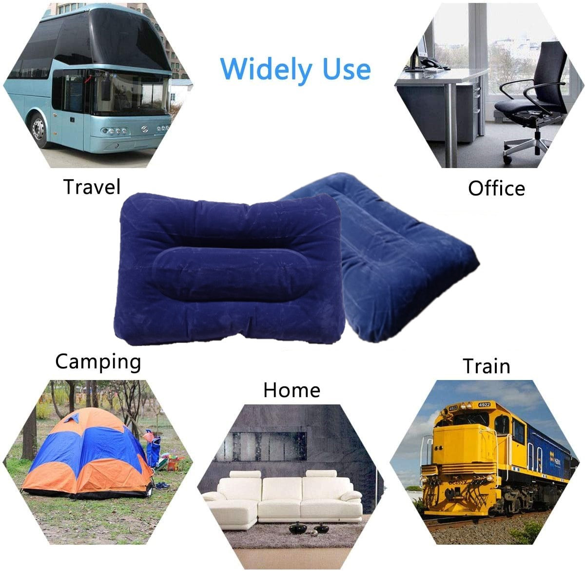 Portable Inflatable Flocked Air Pillow Neck and Lumbar Support Squared Inflatable Pillow Cushion/ Travel Cushion Camping (Blue)