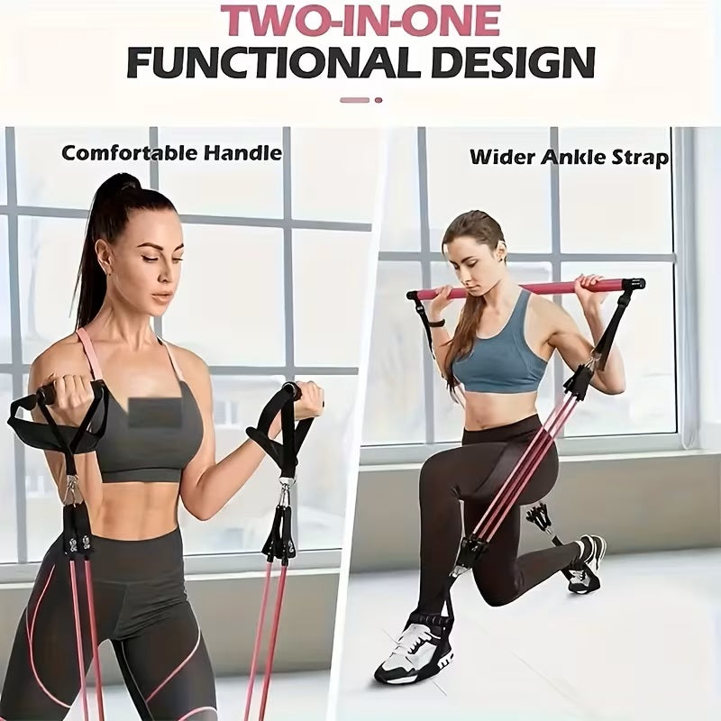 Portable Pilates Fitness Bar with 3 set Resistance Bands