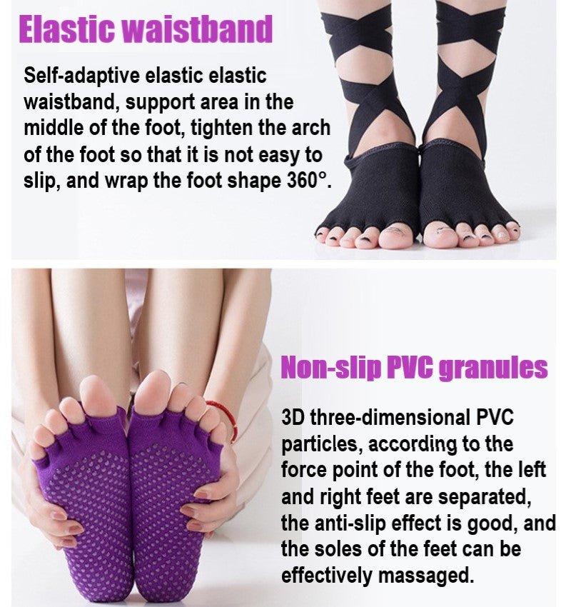 Yoga Socks Self Tied Style Toeless Socks Profession Female Dance Socks Toe Anti-Slip Ankle Grip Socks Dots Pilates Fitness Socks