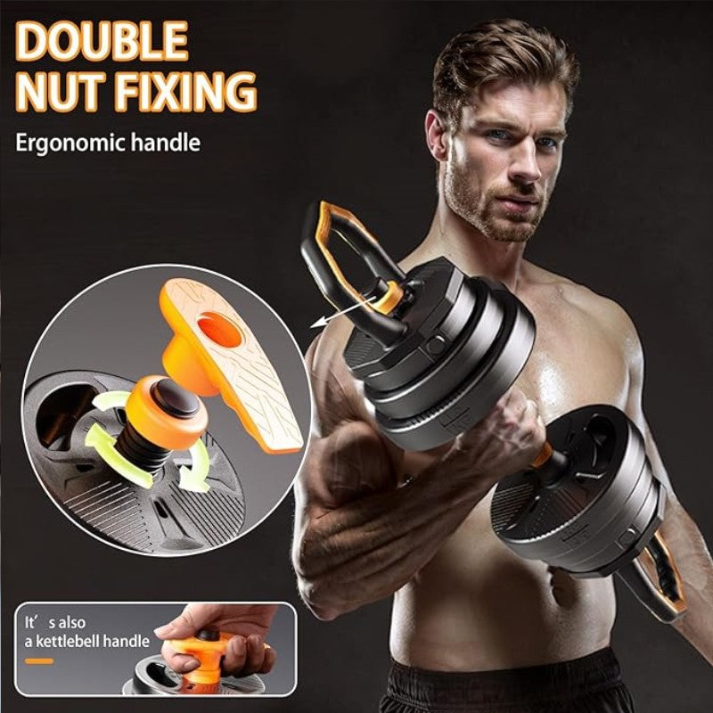 6in1 Adjustable Dumbbell Straight and Curl Barbell Kettlebell Push Up Abs Wheel/Weight Lifting for Home Gym Fitness