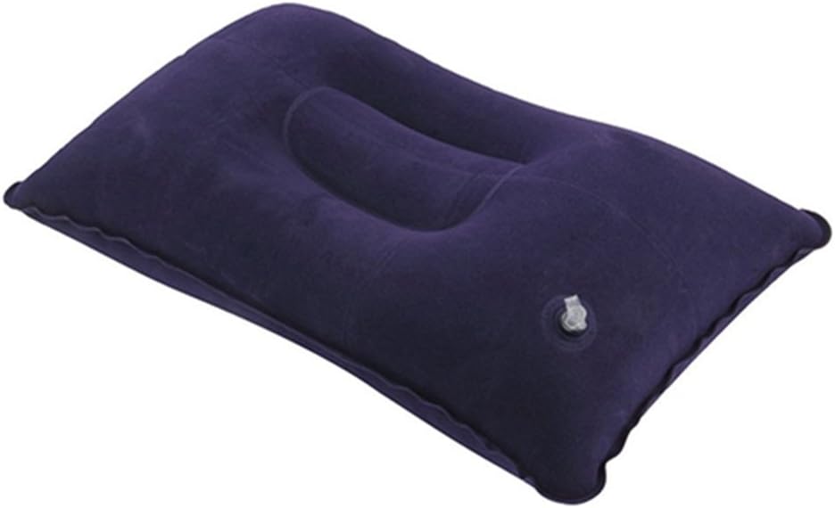 Portable Inflatable Flocked Air Pillow Neck and Lumbar Support Squared Inflatable Pillow Cushion/ Travel Cushion Camping (Blue)