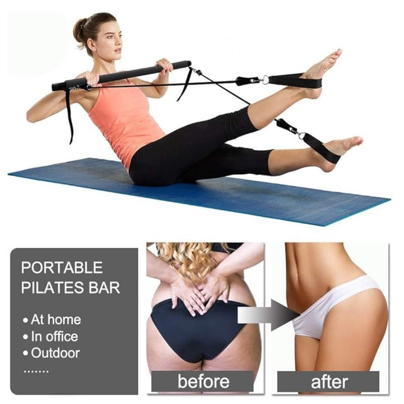 Portable Pilates Fitness Bar with 3 set Resistance Bands