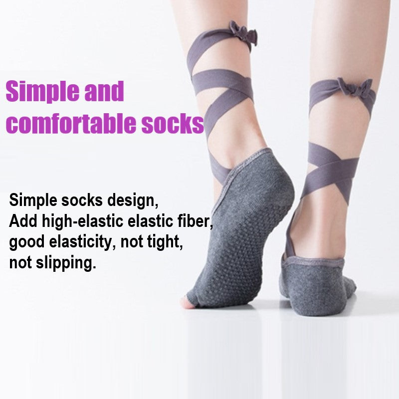 Yoga Socks Self Tied Style Toeless Socks Profession Female Dance Socks Toe Anti-Slip Ankle Grip Socks Dots Pilates Fitness Socks