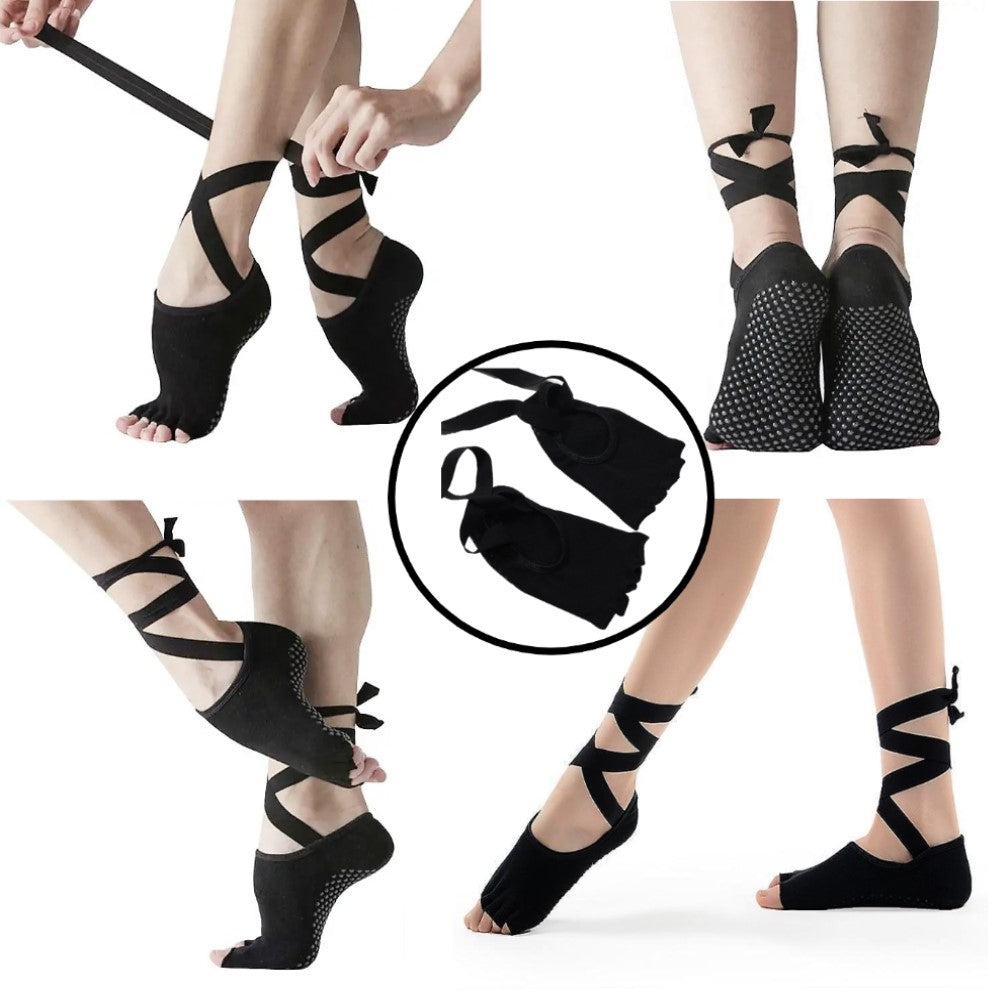 Yoga Socks Self Tied Style Toeless Socks Profession Female Dance Socks Toe Anti-Slip Ankle Grip Socks Dots Pilates Fitness Socks