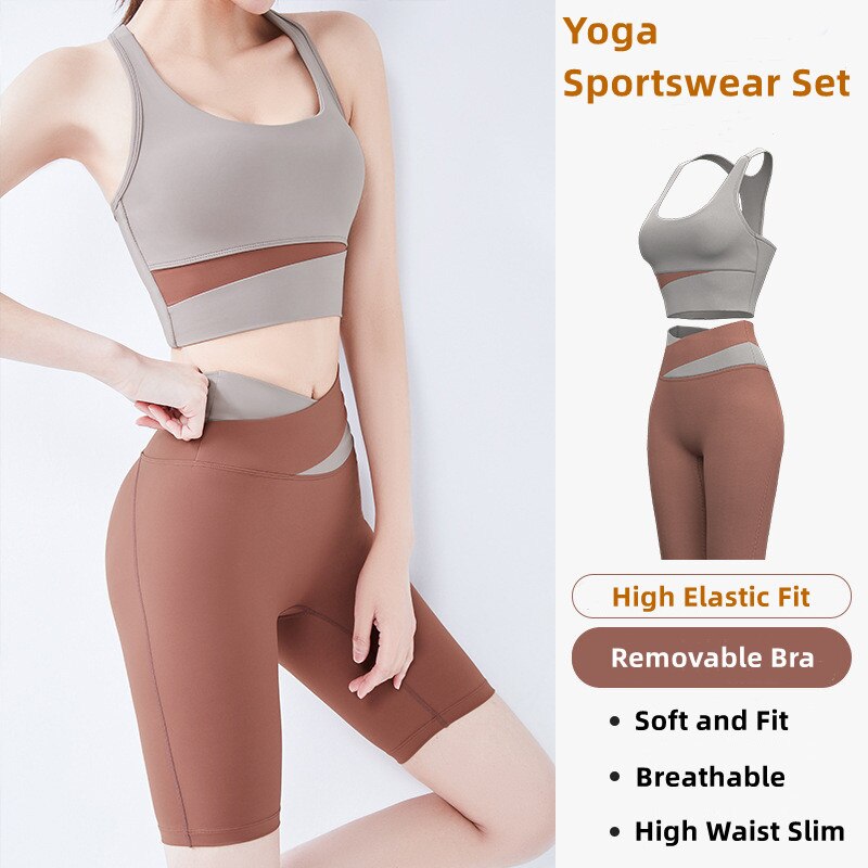 Splicing Design with Two Colors Sportswear (Bra+Pant) for Women/Gym Wear/Sports Bra and short Pant/Short Set