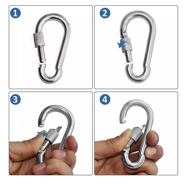 Carabiner Clip Heavy Duty Spring Snap Hooks, 304 Stainless Steel Carabiner With Nut Gauge Steel Carabine Snap Spring Clip