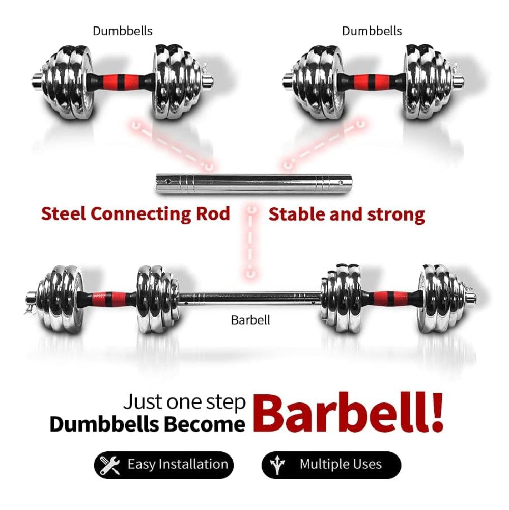 30Kg Multi-function Adjustable Chrome Weightlifting barbell/dumbbell set with Case