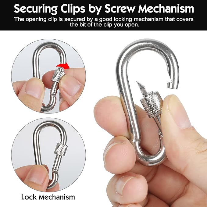 Carabiner Clip Heavy Duty Spring Snap Hooks, 304 Stainless Steel Carabiner With Nut Gauge Steel Carabine Snap Spring Clip