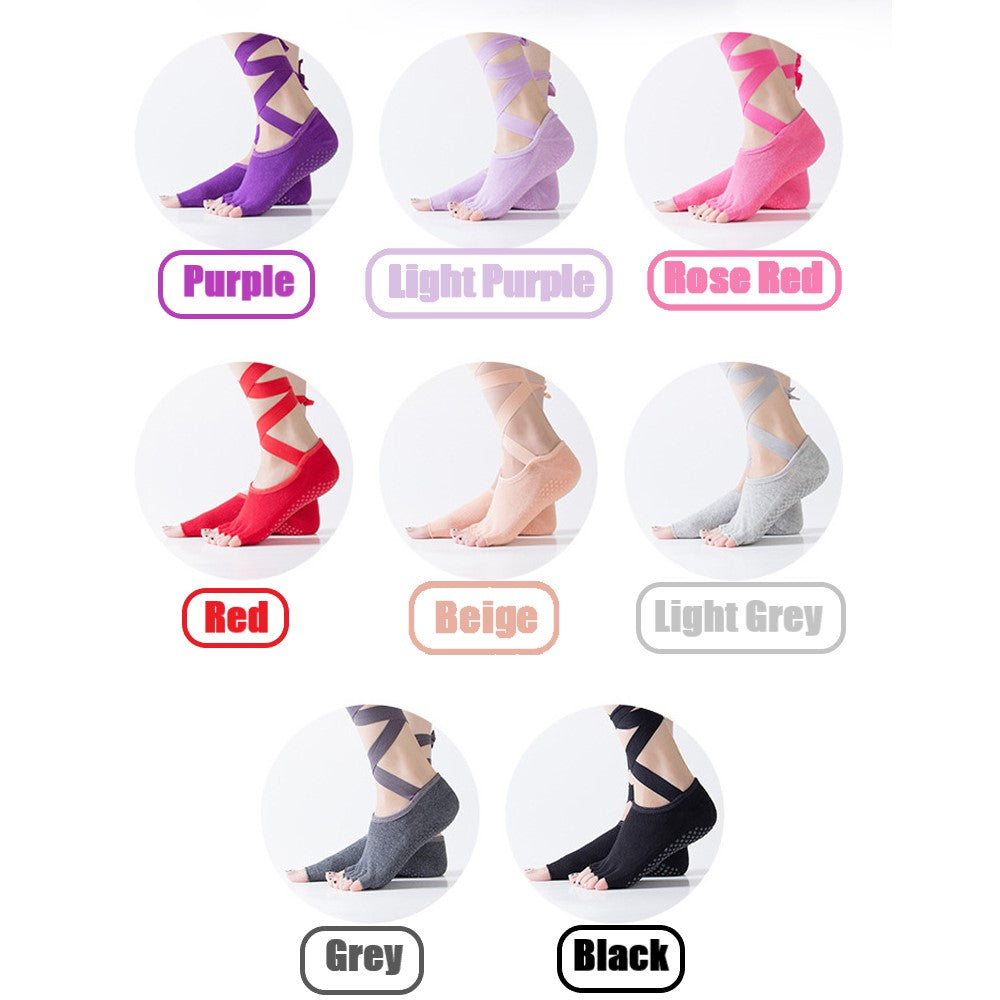 Yoga Socks Self Tied Style Toeless Socks Profession Female Dance Socks Toe Anti-Slip Ankle Grip Socks Dots Pilates Fitness Socks