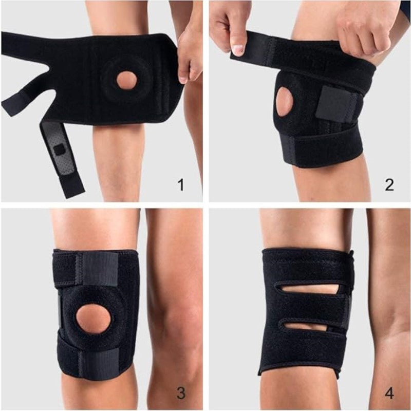1pc Knee Support with Open-Patella Design for Joint Pain, Sports, Injury Rehabilitation, Adjustable Knee Brace for Men Woman with 3 Straps, for Most Knee Circumference