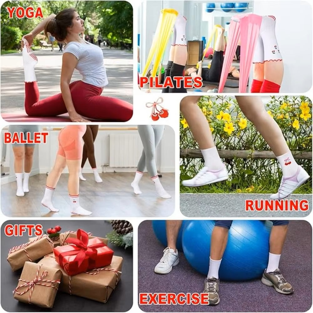 Fruits Patterns Embroidery Anti Sip Mid-Calf Yoga Socks(SK10)