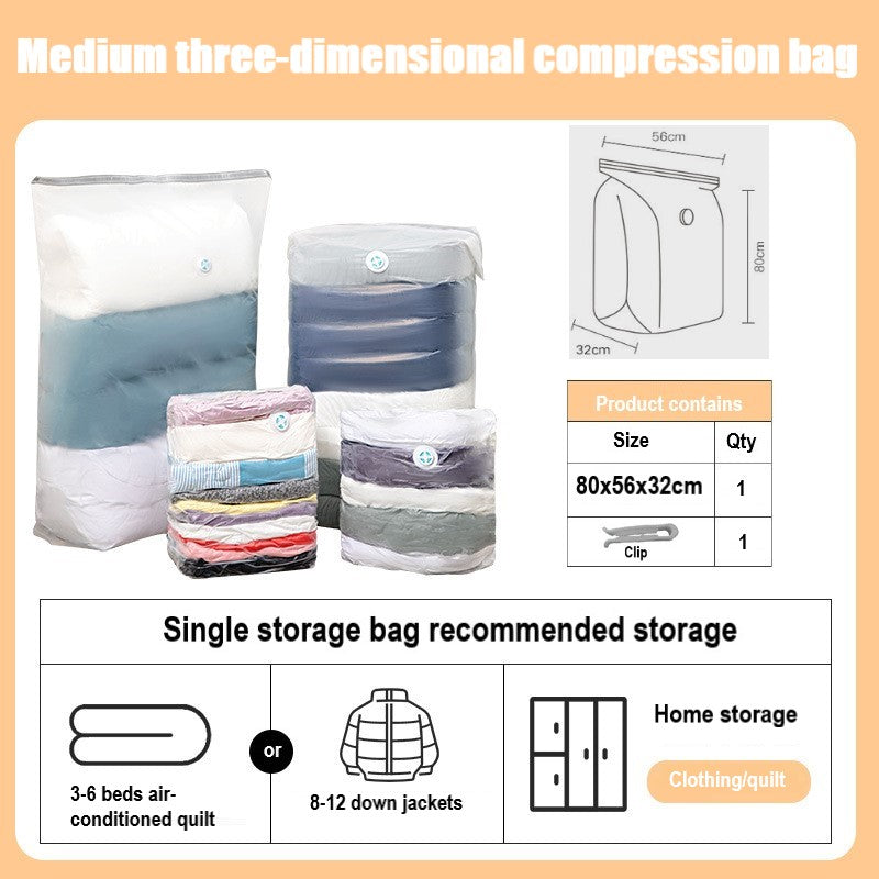 Three dimensional Vacuum Compression Storage Bag / Clothes/ Quilt Storage Bag Organizer /Save Space Home Organization/Quick Air Seal Vacuum Storage Bag/No Pump Needed Travel Space Saver Compressed Seal Bag(First Place)