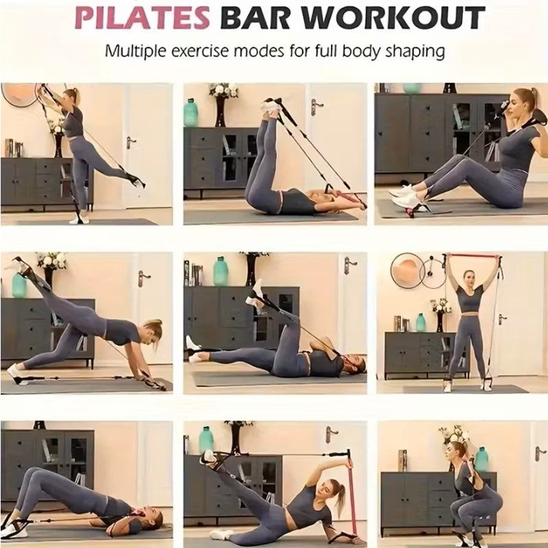 Portable Pilates Fitness Bar with 3 set Resistance Bands