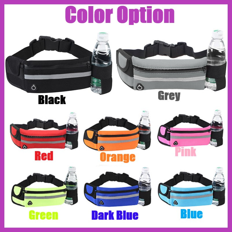 Running Belt Waist Bag with Hidden Water Bottle Holder, Men/Women Waist Pack with Bounce Free Technology, Reflective Strips fits Large Phone for Running, Hiking, Cycling