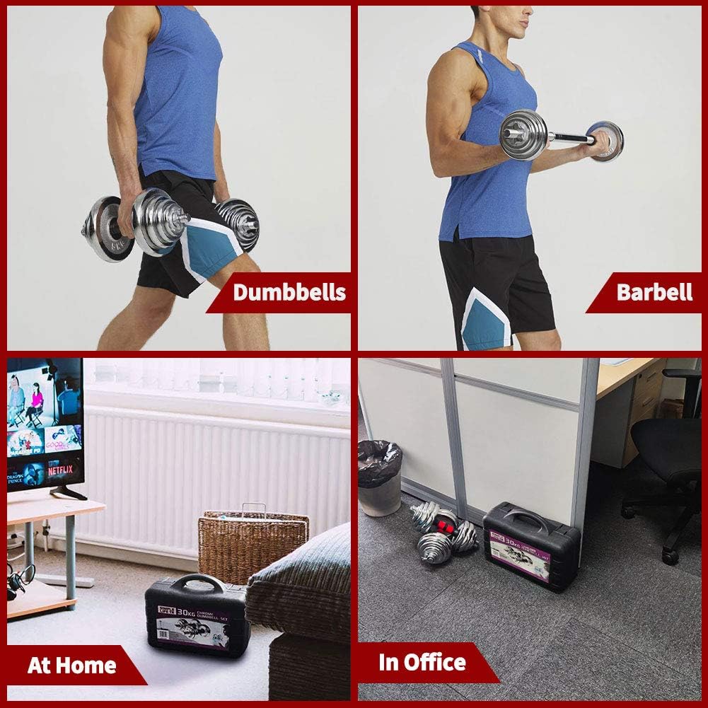 30Kg Multi-function Adjustable Chrome Weightlifting barbell/dumbbell set with Case